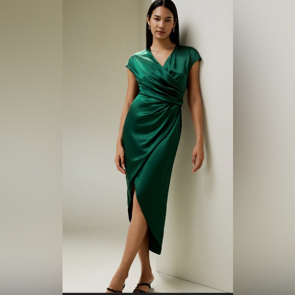 LilySilk Elegant Green Silk Dress